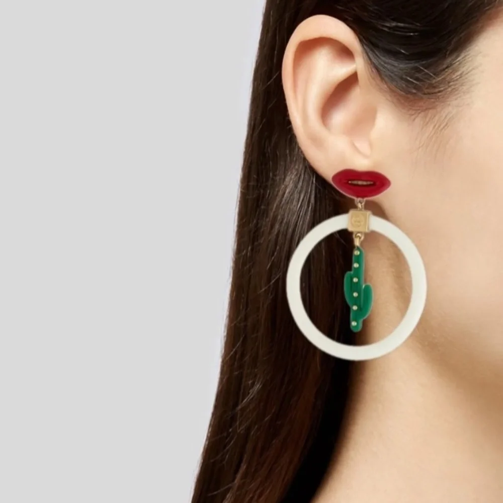 Tory Burch Cactus Earrings Red White Green Gold